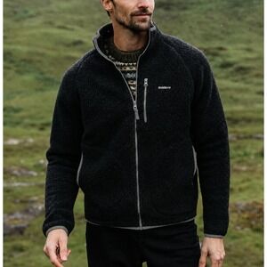 Finisterre The Hegen Full Zip Jacket Recycled Wool Fleece Black Large